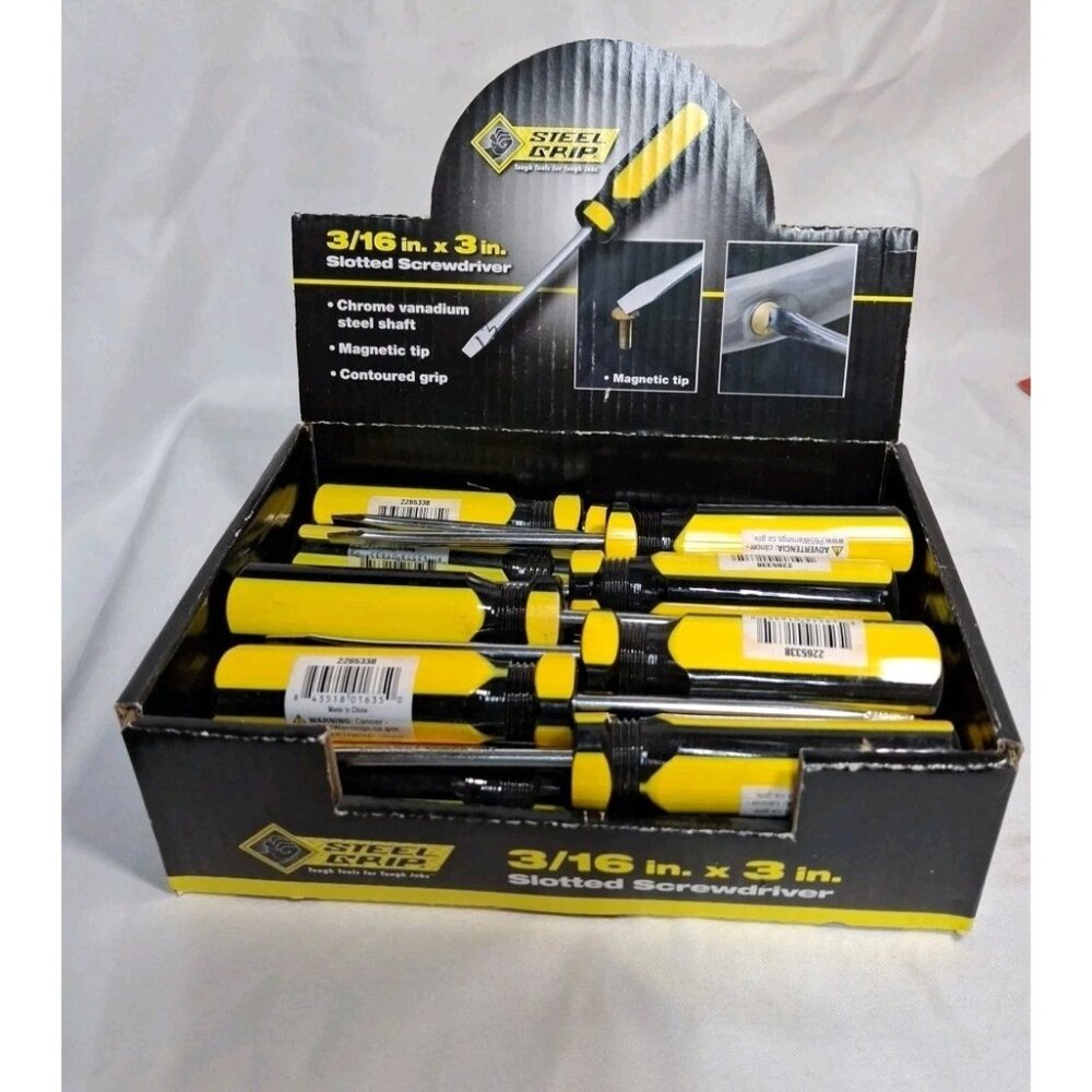 Steel Grip Slotted Screwdriver Counter Top Display, 3/16"x3", pk of 24 Magnetic